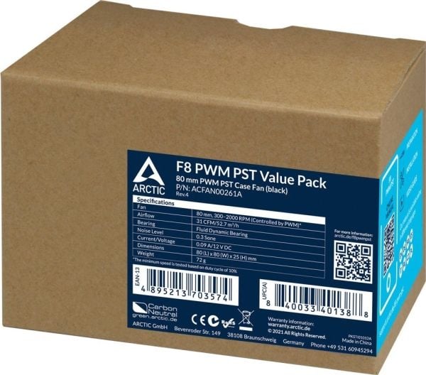 Arctic vifte for Arctic F8 PWM PST vifter, 5 stk (ACFAN00261A)