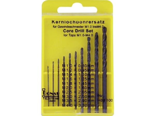 Donau Elektronik HSS100 HSS kjernebor-sett 10 deler 0,8/0,95/1,1/1,2/1,45/2,05/2,5/3,3 mm DIN 338 sylinderskaft 1 sett