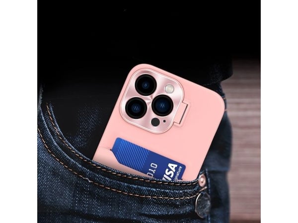 Lær-stativetui for Samsung Galaxy S23, kortholder, deksel med stativ - Rosa