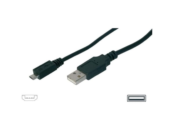 ASSMANN - USB-kaapeli - USB (uros) - Micro-USB Type B (uros) - USB 2.0 - 1,8 m - muotoiltu - musta