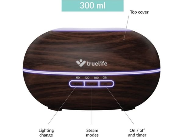 TrueLife TLAIRDD5D, Tank, Ultrasonisk aromadiffusor, 0,3 l, 30 m², 10 timer, Timer