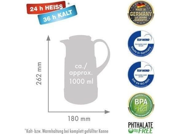 ROTPUNKT 320-16-00-0, kanne, 1 L, svart, polypropylen (PP), rund, 5,8 cm