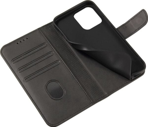 Hurtel Magnet Case veske for Vivo Y16 / Vivo Y02s deksel med klaff lommebokstativ sort