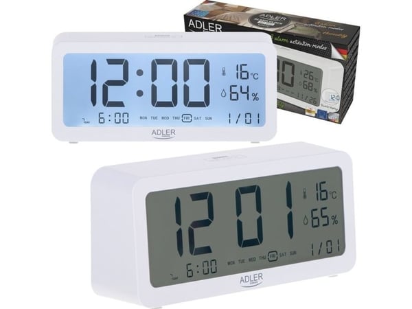 Adler AD 1195w batteriklokke - hvit