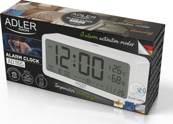 Adler AD 1195w batteriklokke - hvit