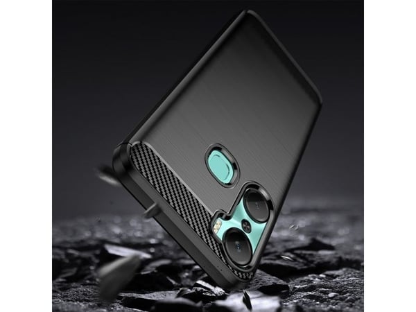 Carbon Case-skal till Infinix Hot 12 Pro flexibelt kolfiber-silikonskal - svart