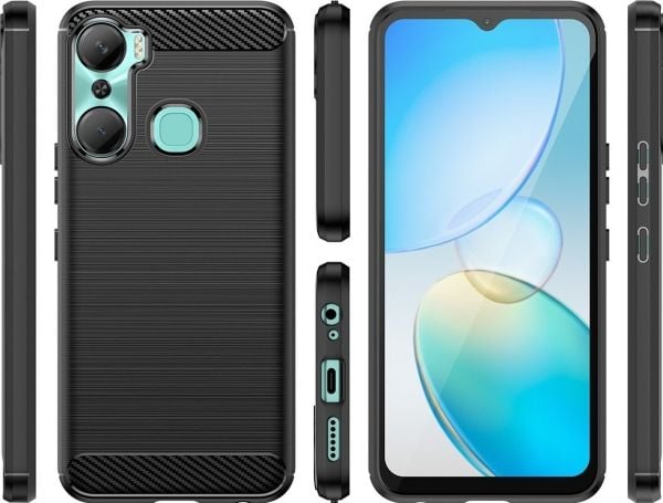 Carbon Case-skal till Infinix Hot 12 Pro flexibelt kolfiber-silikonskal - svart