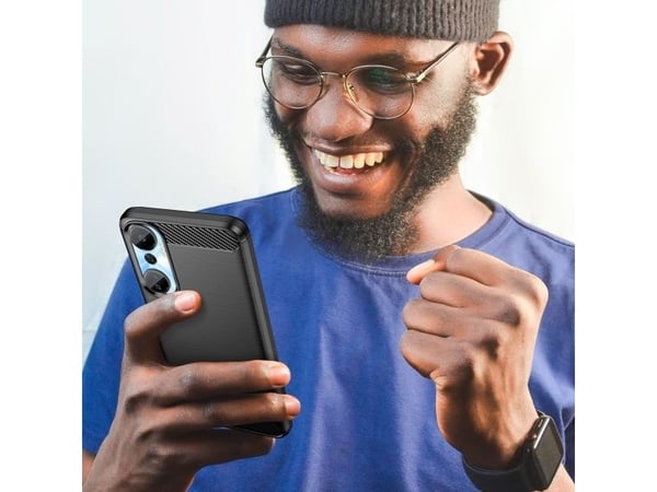 Karbondeksel til Infinix Hot 20 fleksibelt silikon karbonbeskyttelse svart