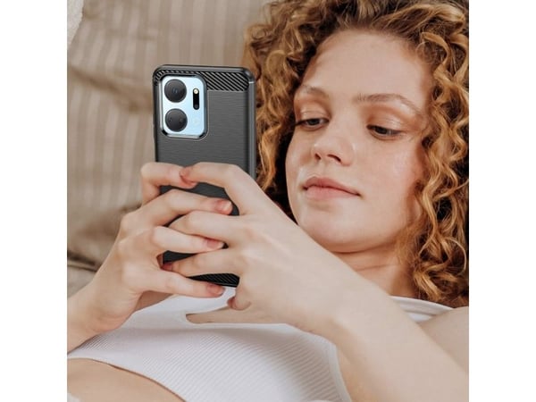 Carbon Case til Honor Play 40 Plus / Honor X7a fleksibel silikonkulfiber-deksel - svart