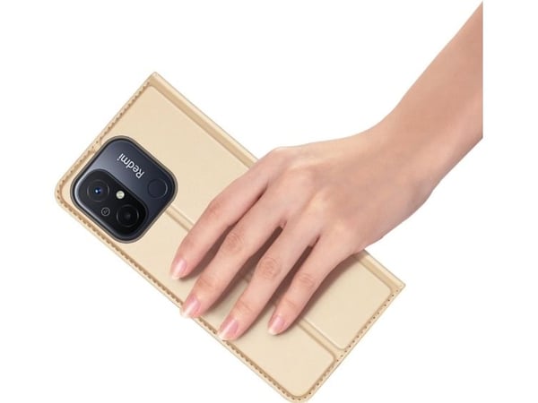 Dux Ducis Skin Pro etui til Xiaomi Redmi 11A / Poco C55 / Redmi 12C flip cover kortholder stativ gull