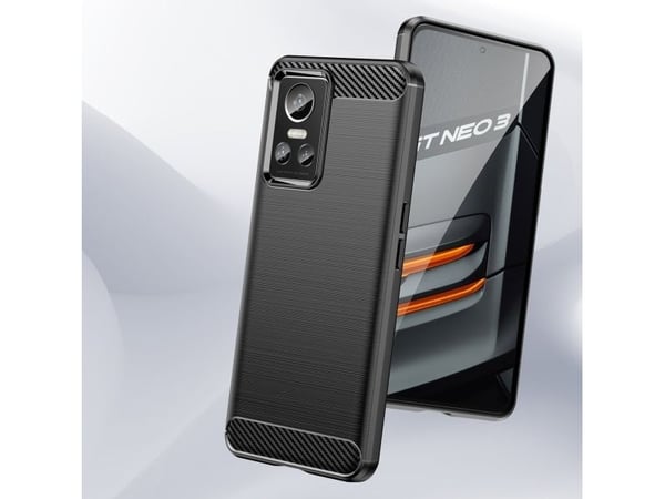 Carbon Case-etui til Realme GT Neo 3 fleksibel silikonkabon-deksel - sort
