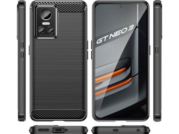Carbon Case-etui til Realme GT Neo 3 fleksibel silikonkabon-deksel - sort