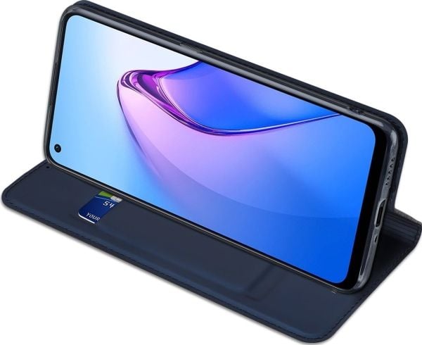 Hurtel Dux Ducis Skin Pro-deksel til Oppo Reno 8, flipdeksel kortholder & stativ - blå