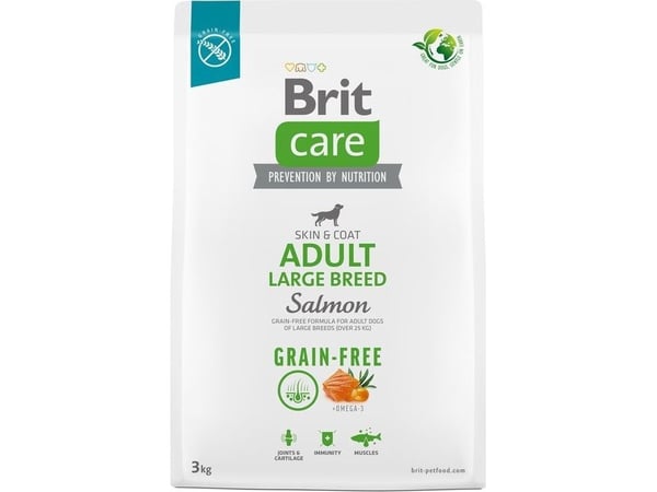 Tørrfôr til voksne hunder, store raser - BRIT Care Grain-free Adult Salmon - 3 kg
