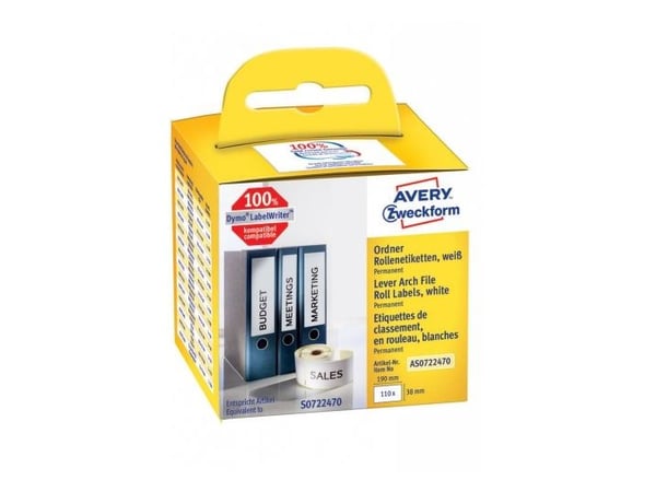 Avery Zweckform - Papir - permanet adhesiv - hvit - 38 x 190 mm 110 etikett(er) (1 rull(er) x 110) rektangulære hevarmsbueetiketter