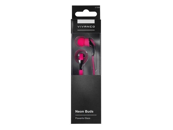 Vivanco Neon Buds, Koblet med ledninger (ikke trådløs), 15 - 22000 Hz, Musikk, Hodetelefoner, Metallisk, Rosa