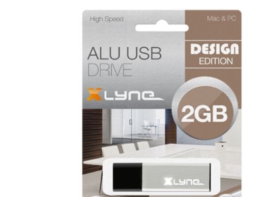 xlyne ALU, 2 GB, USB A-tyyppi, 2.0, Suojus, 7 g, Musta, Hopea