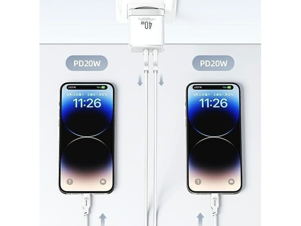 Usams laturi USAMS 2xUSB-C T54 40W PD pikalataus valkoinen/valkoinen (US-CC172)