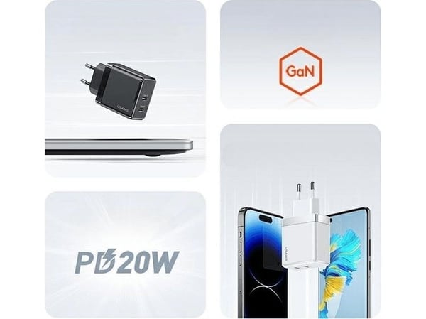Usams laturi USAMS 2xUSB-C T54 40W PD pikalataus valkoinen/valkoinen (US-CC172)