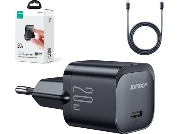 Joyroom verkkolaturi Joyroom JR-TCF02 USB-C 20W PD + USB C/Lightning-kaapeli musta