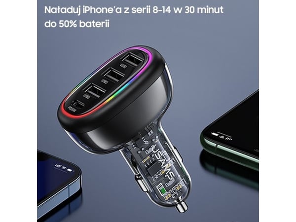 Usams autolaturi USAMS 1xUSB-C 3xUSB-A C34 48W 3A+C PD musta CC170CC01 (US-CC170)