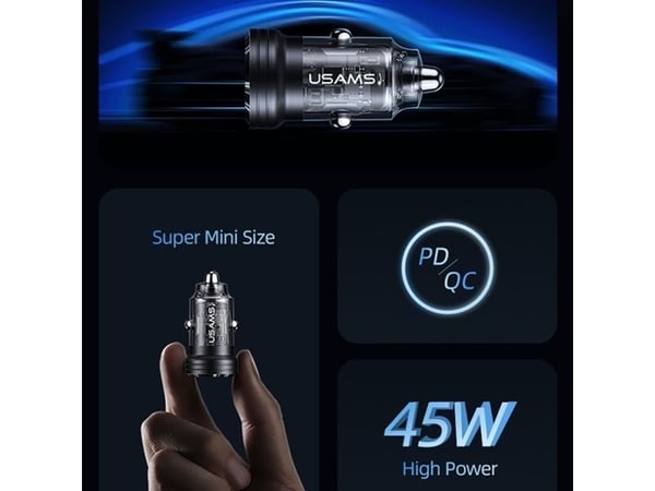 Usams-lader USAMS C35 billader USB-A+USB-C 45W Fast Charge lilla/lilla (US-CC175)