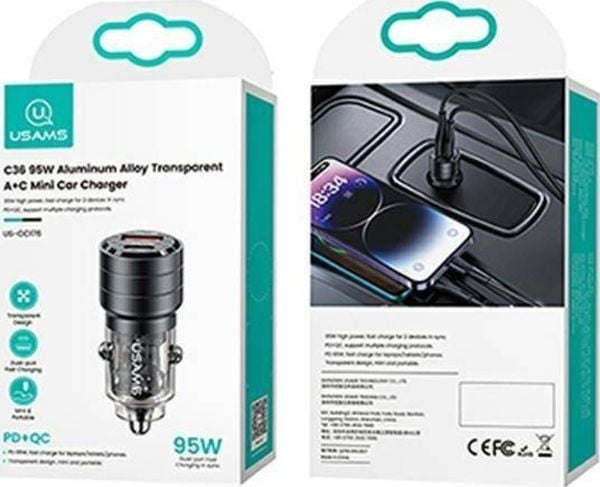 USAMS C36 biloplader 1x USB-A 1x USB-C 3 A (USA966)