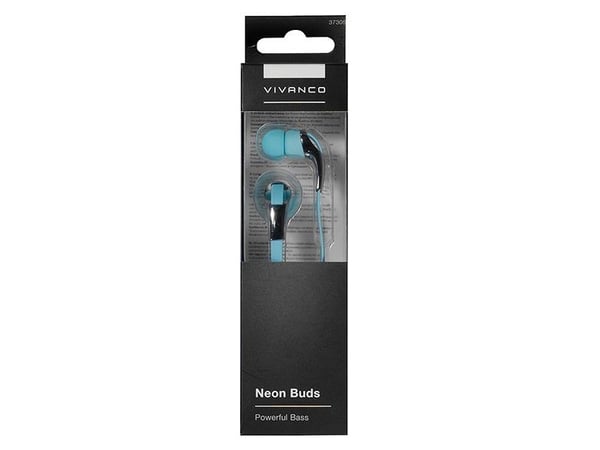 Vivanco Neon Buds, Hodetelefoner, In-ear, Musikk, Blå, Metallisk, 1,2 m, Koblet med ledninger (ikke trådløs)