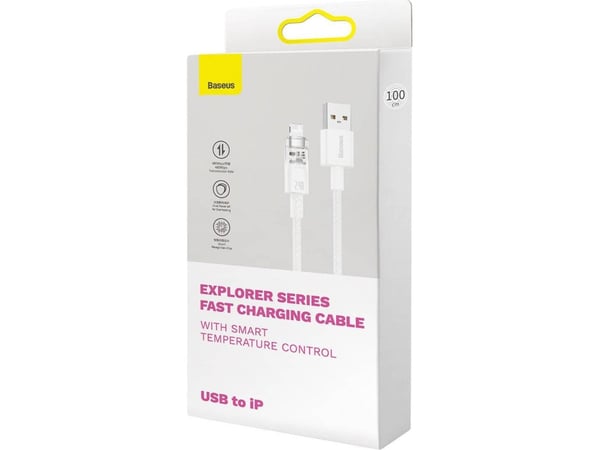 Baseus USB-A Lightning Explorer Series 2m, 2.4A pikalatauskaapeli (valkoinen)