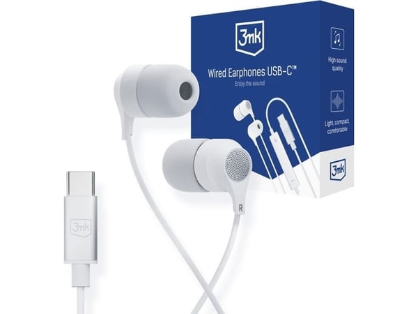 3MK Wired USB-C, Koblet med ledninger (ikke trådløs), Samtaler/musikk, 20 - 20000 Hz, Hodesett, Hvit