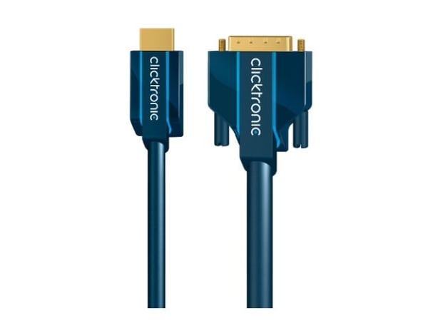 ClickTronic 3m HDMI/DVI Adapter, 3 m, HDMI, DVI-D, Gull, 4,95 Gbit/s, Blå