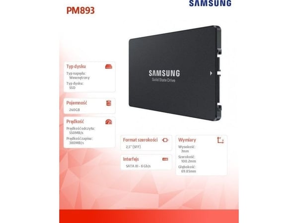 Samsung PM893 MZ7L3240HCHQ - SSD - 240 GB - inbyggd - 2.5" - SATA 6Gb/s - 256 bitars AES