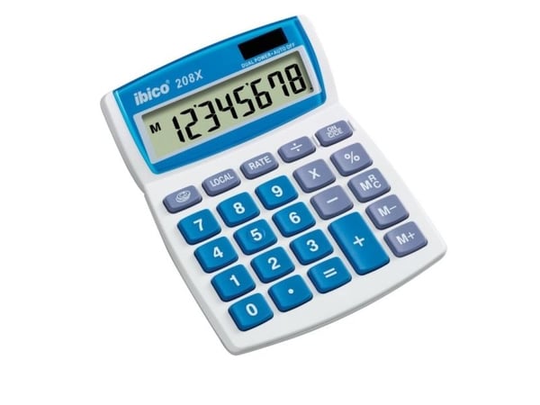 Rexel Ibico 208X - Skrivbordskalkylator - 8 siffror - solcellspanel, batteri - vit, blå