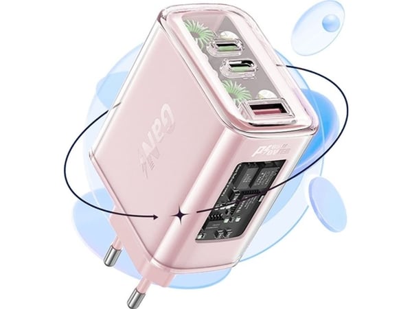 Acefast laturi Acefast A45 seinälaturi, 2x USB-C, 1xUSB-A, 65W PD (vaaleanpunainen)