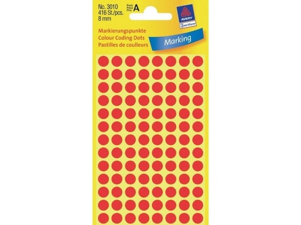 Avery Zweckform - Selvklebende - rød - 8 mm rund 416 etikett(er) (4 ark x 104 runde etiketter)