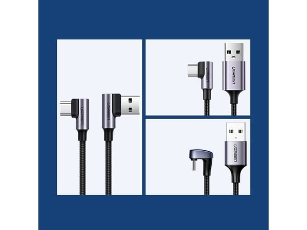Ugrønn USB-kabel USB til USB-C-kabel, vinklet UGREEN US176, 3A, 0,5 m (svart)