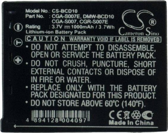 Cameron Sino-batteri Oppladbart batteri Cga-s007 Dmw-bcd10 For Panasonic/Cs-bcd10