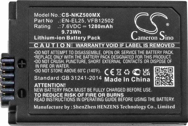 Cameron Sino akkumulator batteri EN-EL25 til Nikon Z50 / Z50 Zfc / Z30 / Z Fc