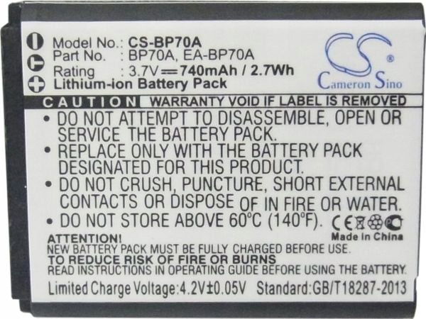 Cameron Sino-batteri BP-70A/SLB-70A for Samsung / CS-BP70A