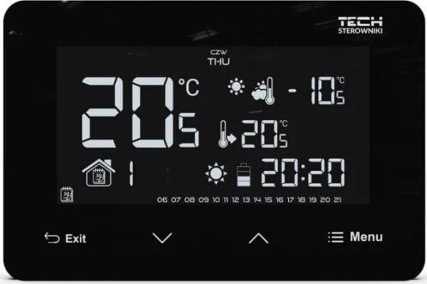 Tech rumtermostat ST-293v3 svart, tvåstegs, glas, infälld montering