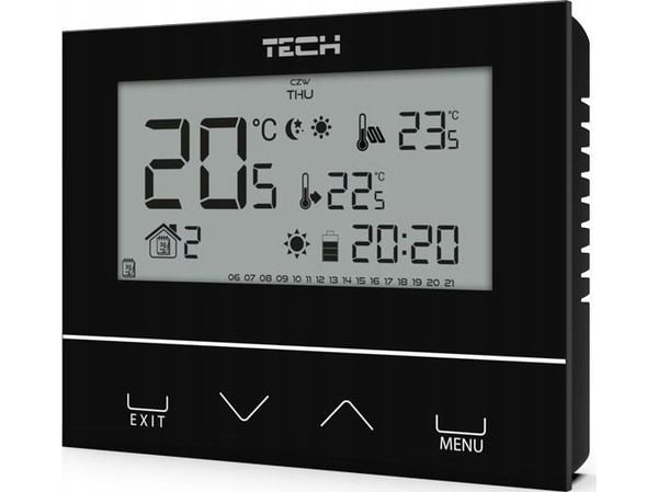 Tech rumtermostat ST-293v3 svart, tvåstegs, glas, infälld montering