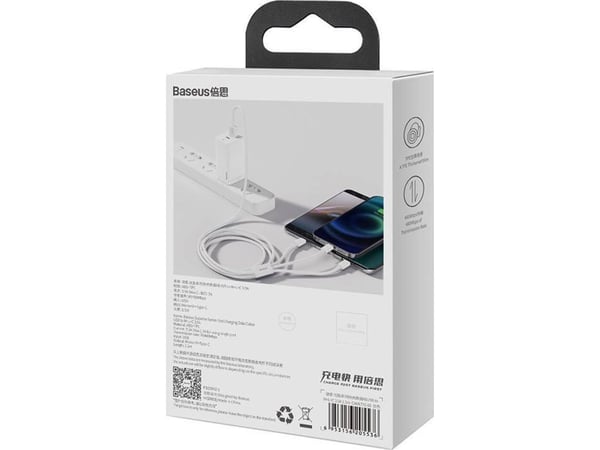 USB-kabel Baseus USB-A till USB-C + microUSB + Lightning 0,5 m vit (P10320105221-01)