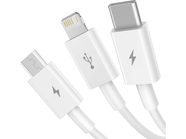 USB-kabel Baseus USB-A till USB-C + microUSB + Lightning 0,5 m vit (P10320105221-01)