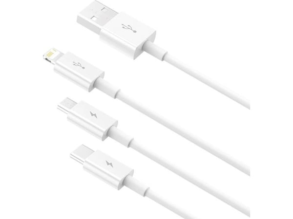 USB-kabel Baseus USB-A till USB-C + microUSB + Lightning 0,5 m vit (P10320105221-01)