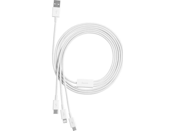 USB-kabel Baseus USB-A till USB-C + microUSB + Lightning 0,5 m vit (P10320105221-01)