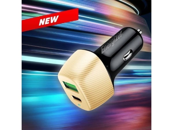 Energizer Ultimate bil-lader USB-C & USB-A 38W PD + QC3.0 (gull/svart)