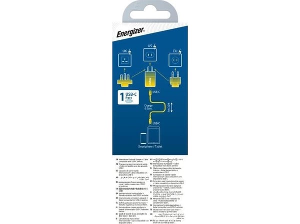 Energizer Ultimate - Multiplug EU / UK / US GaN 20W PD verkkolaturi + USB-C-kaapeli (musta)