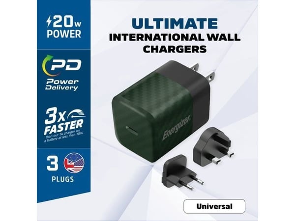 Energizer Ultimate lader nettlader Multiplug EU/UK/US GaN 20W PD (grønn)