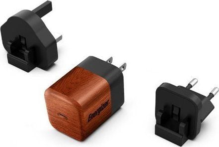 Energizer Ultimate - Multiplug EU / UK / US GaN 20W PD vegglader (valnøtt)