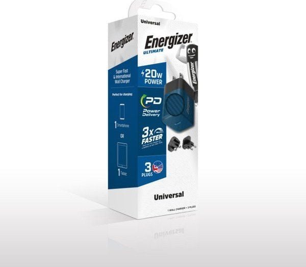 Energizer Ultimate GaN nettlader Multiplug EU/UK/US 20W PD (blå)